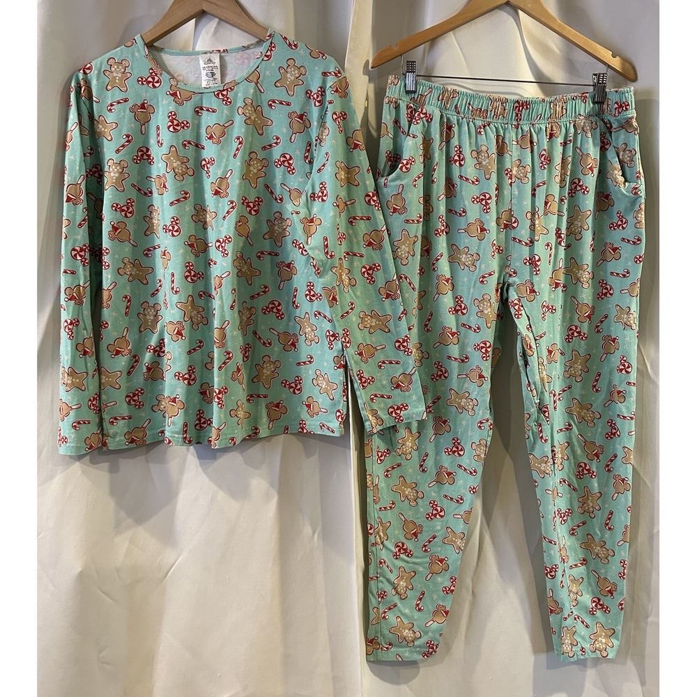 Disney 2 Piece Gingerbread Candy Cane Mickey Mouse Christmas Pajamas Set XL